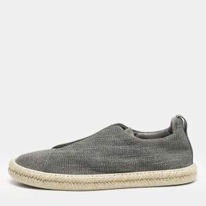 Ermenegildo Zegna Grey Canvas and Leather Triple Stitch Espadrilles Size 43.5