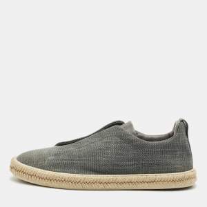 Ermenegildo Zegna Grey Canvas and Leather Triple Stitch Espadrilles Size 44.5