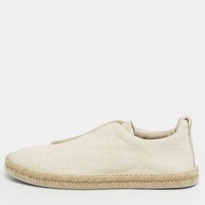 Pre Owned Ermenegildo Zegna Cream Canvas Triple Stitch Slip On Espadrille Size 44.5