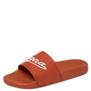 Pre Owned Ermenegildo Zegna Orange Rubber Pool Slide Sandals Size 40