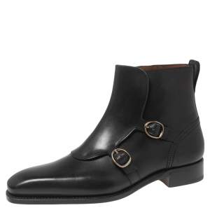 Ermenegildo Zegna Black Leather Monk Strap Ankle Boots Size 42.5