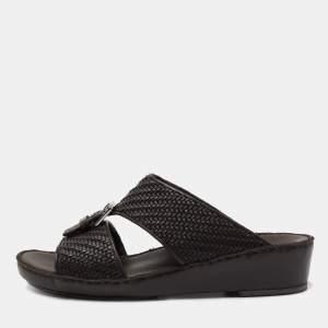 Pre Owned Ermenegildo Zegna Brown Leather Flat Slides Size 40