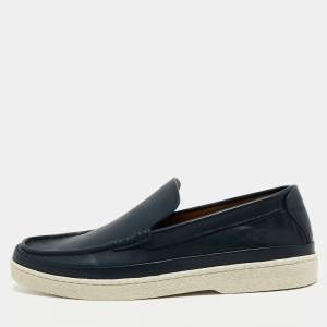 Ermenegildo Zegna Blue Leather Slip on Loafers Size 39