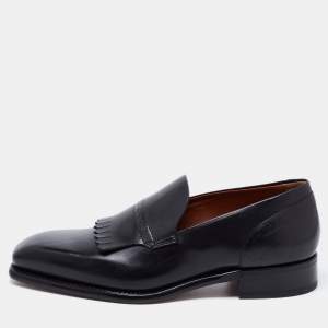Ermenegildo Zegna Black Leather Fringe Loafers Size 41