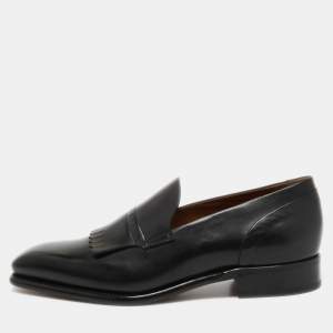 Ermenegildo Zegna Black Leather Fringe Loafers Size 43.5