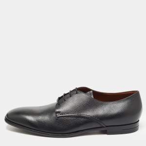 Pre Owned Ermenegildo Zegna Black Textured Leather Lace Up Derby Size 46