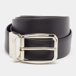 Ermenegildo Zegna Black Leather Reversible Buckle Belt 110CM