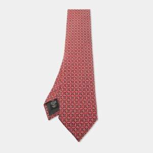 Ermenegildo Zegna Red Jacquard Silk Tie 