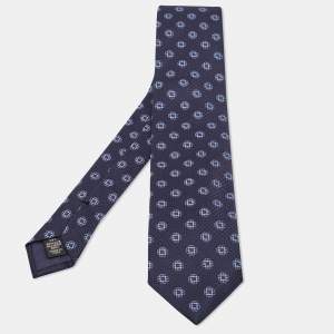 Ermenegildo Zegna Blue Floral Pattern Silk Tie 
