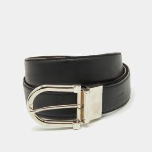 Ermenegildo Zegna Black/Dark Brown Leather Cut to Size Reversible Buckle Belt