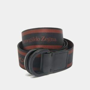 Ermenegildo Zegna Black/Brown Canvas and Leather Logo Belt 