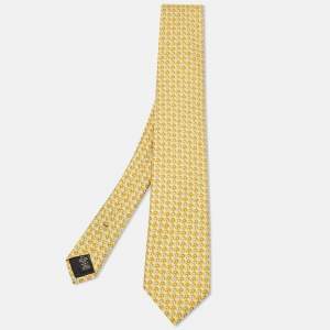 Pre Owned Ermenegildo Zegna Yellow Patterned Silk Tie