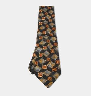 Pre Owned Ermenegildo Zegna Black Print Silk Tie