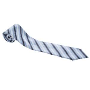 Ermenegildo Zegna Blue Diagonal Striped Silk Jacquard Traditional Tie