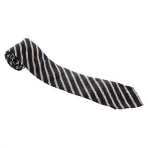 Ermenegildo Zegna Black Diagonal Striped Silk Jacquard Traditional Tie