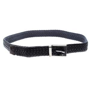 Pre Owned Ermenegildo Zegna Black Woven Leather Belt 110 CM