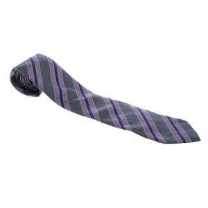 ربطة عنق ايرمنيجيلدو زينيا حرير جاكارد بخطوط مائلة بنفسجية ورصاصية