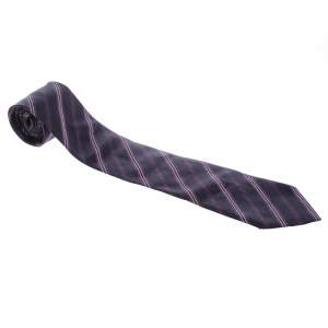 Pre Owned Ermenegildo Zegna Navy Blue and Purple Diagonal Striped Silk Jacquard Tie