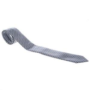 Ermenegildo Zegna Navy Blue Checkered Silk Jacquard Tie