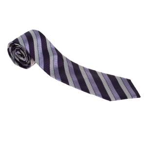 Pre Owned Ermenegildo Zegna Premium Purple Diagonal Striped Silk Jacquard Tie  