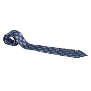 Pre Owned Ermenegildo Zegna Blue Geometric Patterned Jacquard Silk Tie