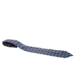 Pre Owned Ermenegildo Zegna Vintage Blue Abstract Print Silk Tie