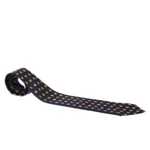 Pre Owned Ermenegildo Zegna Vintage Navy Blue Geometric Jacquard Silk Tie