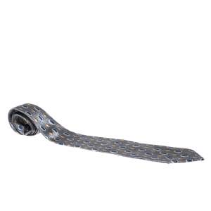 Ermenegildo Zegna Vintage Grey geometric Print & Jacquard Silk Tie