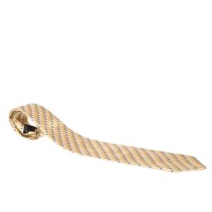 Ermenegildo Zegna Vintage Yellow & Blue Geometric Patterned Jacquard Silk Tie