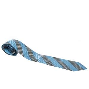 Ermenegildo Zegna Couture Blue Diagonal Striped Silk Jacquard Traditional Tie