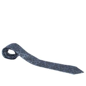 Pre Owned Ermenegildo Zegna Blue Floral Silk Jacquard Tie