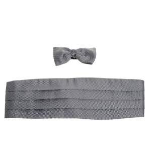 Pre Owned Ermenegildo Zegna Black/White Checkered Silk Cummerbund And Bow Tie Parure