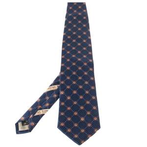 Ermenegildo Zegna Disegno Esclusivo Navy Blue Floral Patterned Silk  Traditional Tie