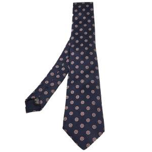 ربطة عنق ايرمنيجيلدو زينيا حرير مطبوع حليات موردة أزرق كحلي