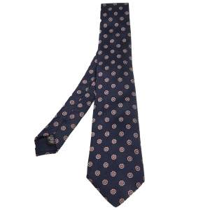 Ermenegildo Zegna Navy Blue Floral Motif Silk Tie