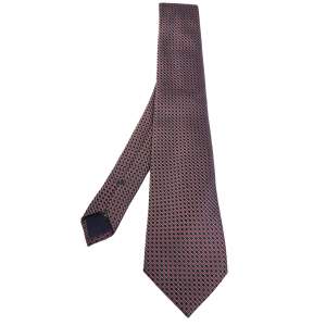 Pre Owned Ermenegildo Zegna Red & Navy Blue Patterned Silk Jacquard Tie