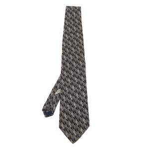 Ermenegildo Zegna Dark Grey Floral Print Silk Tie