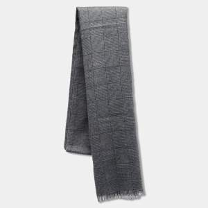 Ermenegildo Zegna Grey Basket Weave Check Cashmere Scarf