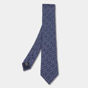 Ermenegildo Zegna Blue Leaf Motif Jacquard Silk Tie
