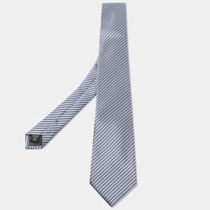 Ermenegildo Zegna Grey & Blue Striped Silk Tie