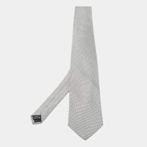 Pre Owned Ermenegildo Zegna Silver Patterned Silk Tie