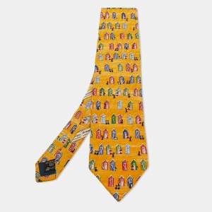 Ermenegildo Zegna Yellow Printed Silk Traditional Tie