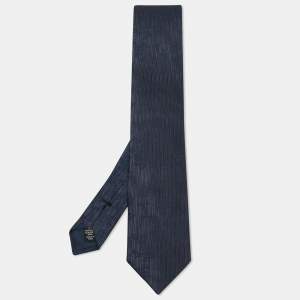Ermenegildo Zegna Navy Blue Floral Patterned Silk Tie