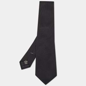 Ermenegildo Zegna Black Patterned Silk Tie