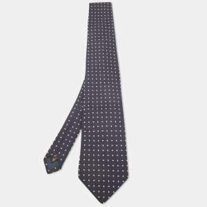 Ermenegildo Zegna Vintage Navy Blue Paisley Silk Jacquard Traditional Tie