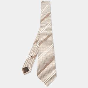 Ermenegildo Zegna Brown/Cream Striped Silk Tie