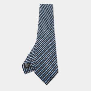 Ermenegildo Zegna Premium Navy Blue Diagonal Striped Silk Tie