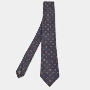 Ermenegildo Zegna Navy Blue Print Silk Tie