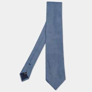 Ermenegildo Zegna Blue Check Patterned Silk Tie