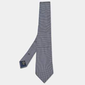 Ermenegildo Zegna Navy Blue Patterned Silk Tie